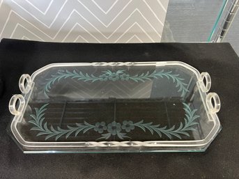E/ Lovely Vintage Etched Glass Vanity Tray