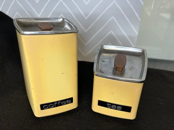 E/ 2pcs - Lincoln BeautyWare Vintage Yellow Metal Coffee And Tea Canisters