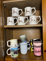 K/ 2shelves - Assorted Coffee Mugs - 5 Are Onion River Pottery VT Reindeer Design