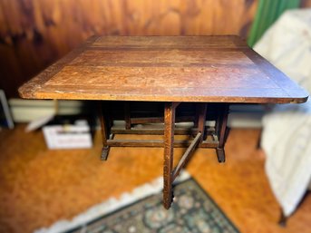 FR/ Antique Wood Drop Leaf Gate Leg Table - Deep Leaves 48' Each Side