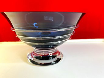 AD/ Gorgeous Blue Art Glass Bowl With Swirl Overlay