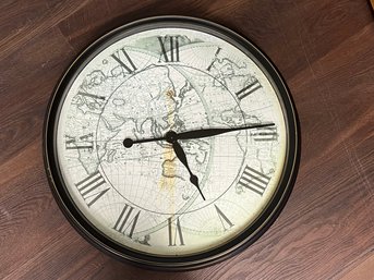 Old World Look Wall Clock W Map Face & Roman Numerals