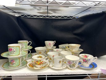 AD/ 21pcs - Collection Of China Teacups And Saucers: Elizabethan, Limoges, Staffordshire Etc