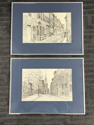 E/ 2pcs - Framed And Matted Black And White Prints Boston Scenes By CM Goff