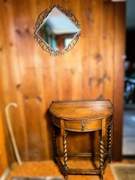 FR/ 2pcs - Scrolled Iron Wall Mirror And Antique Half Moon Wood Accent Table