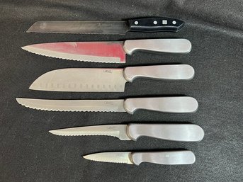 AD/ Box 6pcs - Kitchen Knives: Set Of 5 Ginsu, 1 Henckel