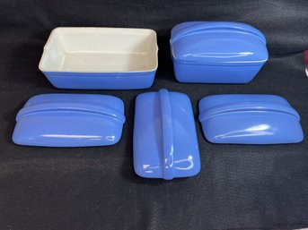 AD/ 5pcs - Blue 'Hall' Vintage Ceramic Refrigerator Dishes For Westing House