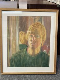 AN/CR67 - Wood Framed Artwork, Pastel Of A Boy By 'B.H.T.'