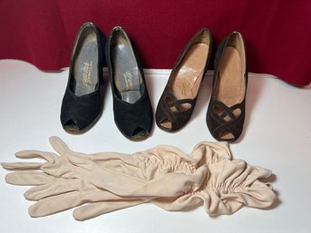 DW/ Box 3pairs - Vintage Ladies Shoes And Gloves: Gregory & Read, Tony Gay Etc.