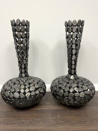 Pair Of Beautiful Metal Art Deco Floor Vases