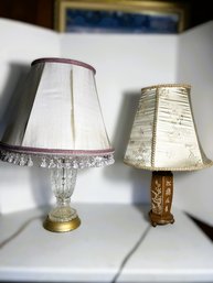 2B/ Pressed Glass Table Lamp And Asian Ceramic Table Lamp Both With Pretty Shades