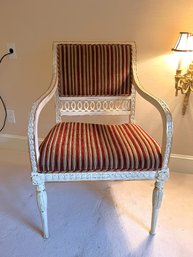 3B/ French Provincial Ornate Arm Chair, Multi Color Velour Fabric With Matching Rope Edging