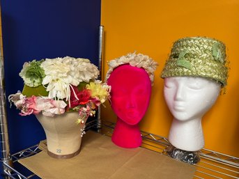 DW/ 3pcs - Vintage Ladies Green And Neutral Colored Hats And Headband