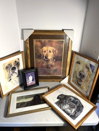 2B/ 6pcs - Beautiful Animal Artwork: 5 Dogs, 1 Cat - In Wood Frames, Several Artist Signed