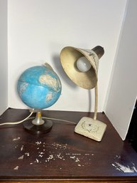 2B/ Vintage Metal Tole Desk Lamp And Light Up Globe Lamp