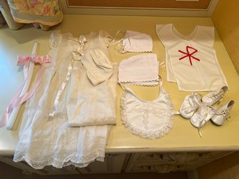 1B/ Box Of Baby Baptism Memorabilia - Gowns, Shoes, Hats Etc