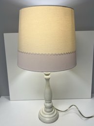 White Table 'Touch On Off' Lamp W Linen Like Neutral & Pink Fabric Shade