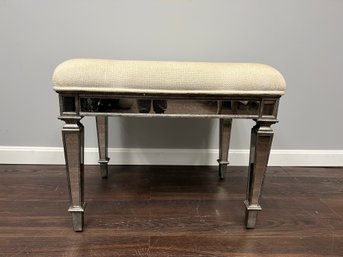 Neutral Fabric Button Tufted Ottoman Stool W Inset Mirrored Frame By Butler Specialty Co Chicago