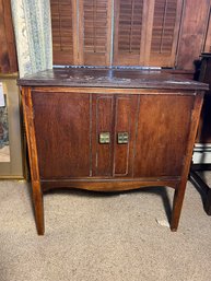 2B/ Deep Wood Cabinet With Grooved Detail On Cabinet Doors & Square Metal Door Pulls