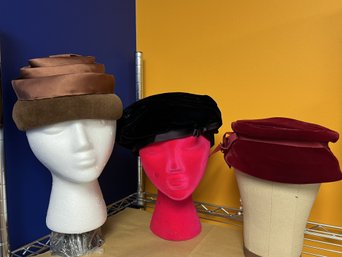 DW/ 3pcs - Vintage Velvet Ladies Hats: Evelyn Varon, Union Made, Debette, NY