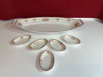 AD/ 6pcs - Beautiful Vintage Nippon Salt Cellars And Handle Serving Tray Dish