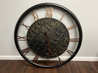Very Large 40' Brownish Goldish Hammered Metal Wall Clock Roman Numerals By Youngtown Quartz