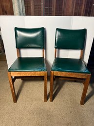 2B/ Mid Century Wood And Green Vinyl Side Chairs - Murphy Miller