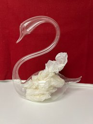 E/ Delicate Glass Swan Decorative Vase