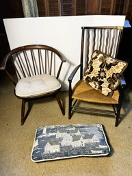 2B/ 5pcs - 2 Vintage Wood Childs Chairs And 3 Accent Pillows/Cushion