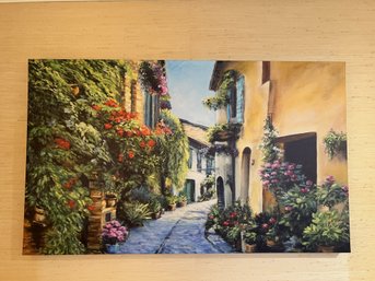 2B/ Wall Art Print - Italy Side Street Scene: Building Flowers Cobblestone