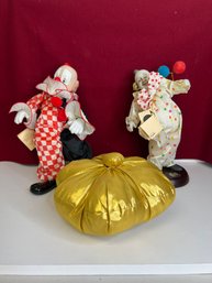 AD/ 3pcs - Victoria Impex & Flambro Clown Figures/Music Boxes And No Label Tufted Musical Pillow