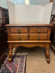 RER/CR13 - Wooden 1 Drawer End/Side Table - Faux Double Drawer W Pretty Hardware Pulls And Spindle Legs