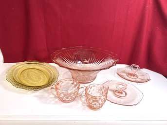 AD/ 6pcs - Gorgeous Vintage Depression Glass - Pink And Yellow