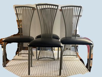 RER/CR18 - 4 Cool Modern Metal And Black Vinyl Dining Chairs