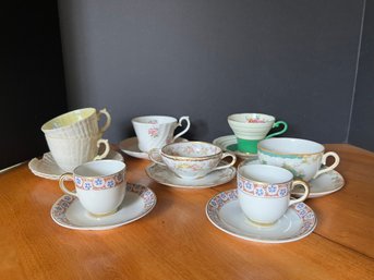 DR/ 16pcs - Teacups & Saucers: Aynsley, Haviland Limoges, Belleek, Marshall Field, Myott & Sons Etc