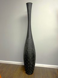 Very Tall 5'5' & Narrow Black Painted Textured Wood Decorative Vase By Cyan Design