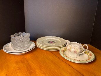 DR/ 12pcs - Cut Glass Candy Dishes, W H Grindley Salad Bowl, M Z Austria Creamer, Black Knight Plates Etc