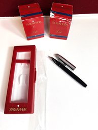 C/ Bag 3pcs - Sheaffer Fountain Pen And 2 Bottles Blue/Black Ink