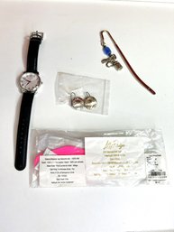 C/ Box 4pcs - New Lilly Pulitzer Keychain, Pierced Metal Earrings, Wristwatch, Metal Bookmark