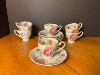 DR/ Closet 12pcs - Very Pretty Lefton Hand Painted Rose Demitasse Cup And Saucer Set