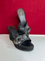 E/ Pair Of Coach 'Meredith' Logo Black Wedge Heel Platform Slide Sandal - Size 8.5