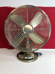 E/ Gold Tone Round Table Fan Oscillating 3 Speed