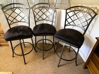 RER/CR26 - 3 Wrought Iron And Upholstered Seat Swivel Counter Stools