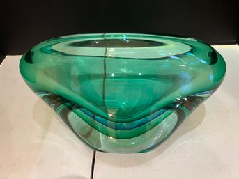 DR/ Beautiful Stunning Green Blue Venetian Art Glass Bowl Italy Signed By Artist ?J.faber? ?Jaber?