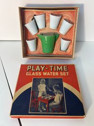 AN/CR81 - 7 Piece Vintage Childs Arko-agate Glass Water Set In Original Box!