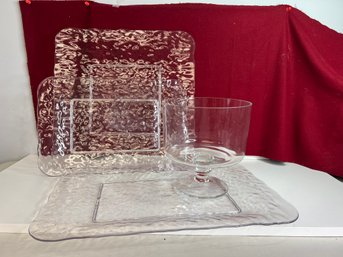 E/ Serveware - 3 Large Acrylic Platter Trays And 1 Glass Trifle Bowl