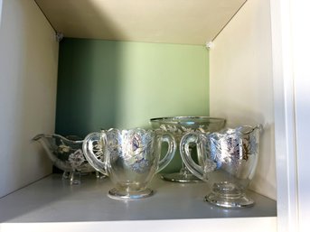 SR/ 4pcs - Lovely Vintage Glass With Silver Overlay Serving Pieces