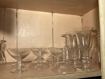 DR/ Closet 13pcs - 7 Bubble Stem Sherbet/Champagne Coupes, 6 Bubble Stem Water Goblets