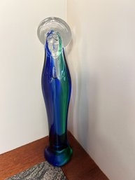 SR/ Beautiful 12' Tall Blue/Green Venetian Glass Statue Of Blessed Mother Mary - Italy