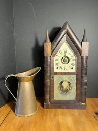 DR/ 2pcs - Vintage/Antique Very Cool 8 Day Mantle Clock And 10' Tall Copper Pitcher